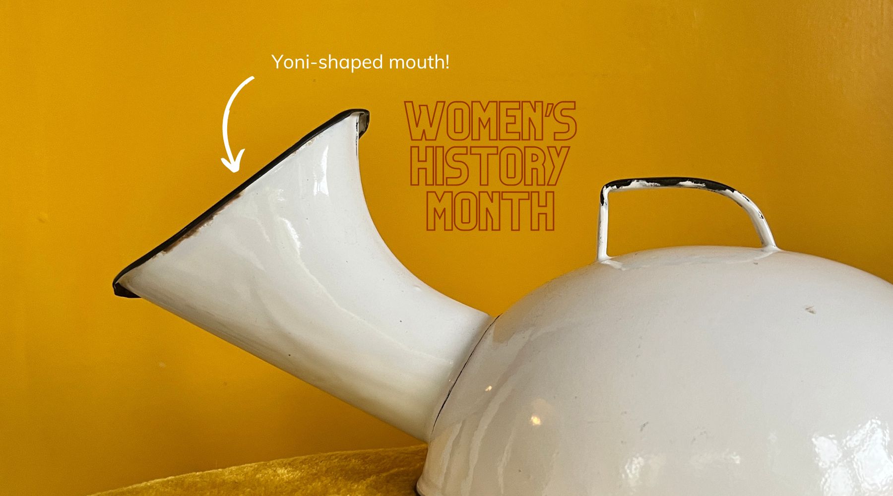 Enamel chamber pot for women, bourdaloue, women's history, pee, how to pee, adaptive clothing
